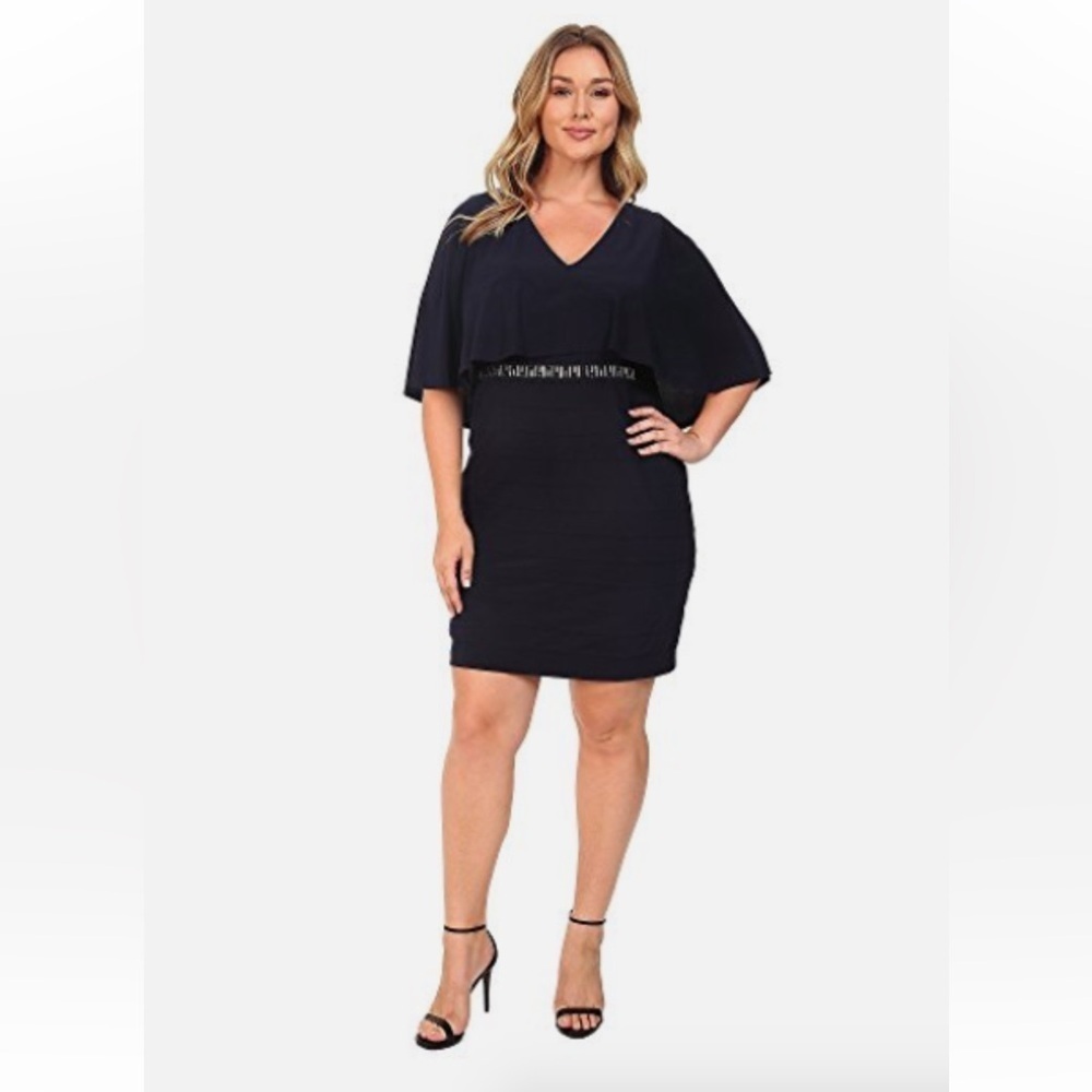 NEW Adrianna Papell Wide Band Matte Jersey Capelet Sheath Dress Plus Size 16W